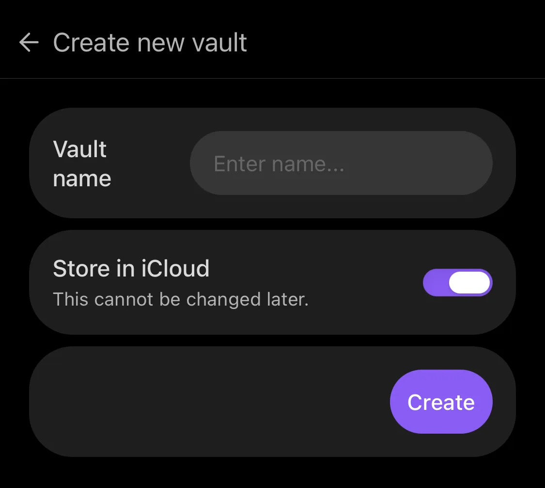 아이폰에서 볼트 생성 시 'Store in iCloud'를 활성화 한다.